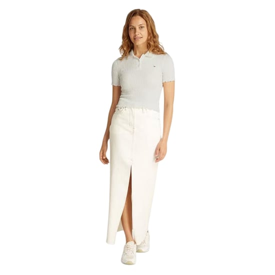 Tommy Jeans Crop-polo met plooien en een slank model voor dames (Ecru) - Image 1