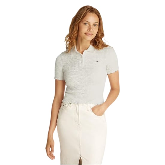 Tommy Jeans Crop-polo met plooien en een slank model voor dames (Ecru) - Image 2