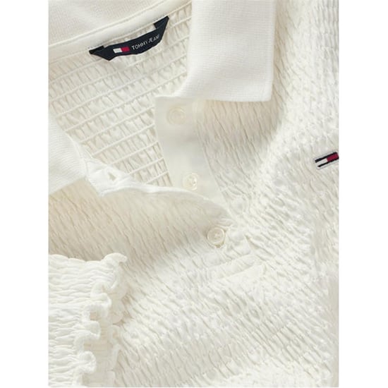 Tommy Jeans Crop-polo met plooien en een slank model voor dames (Ecru) - Image 4