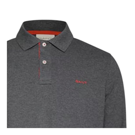 Gant Mens Contrast Pique Long-Sleeved Polo Shirt (Antracite) - Image 3