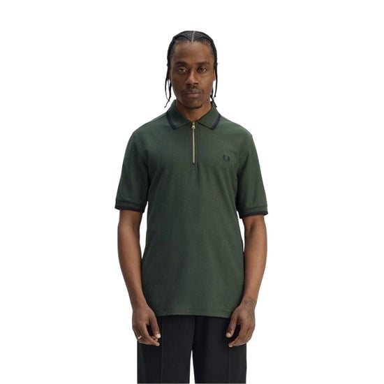 Fred Perry Mens Zip Neck Polo Shirt (Court Green) - Image 1
