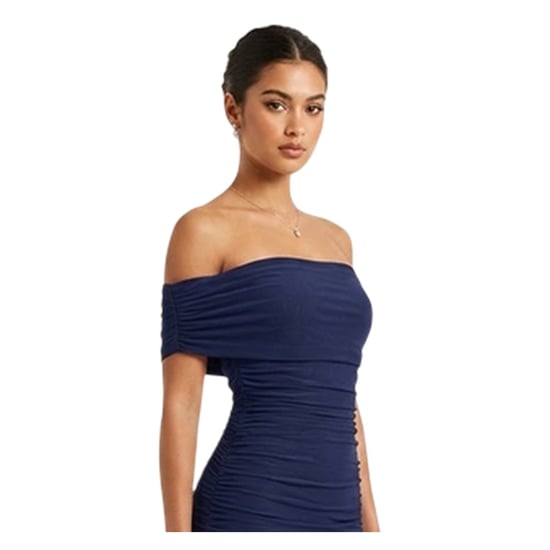 Biba Midi-jurk voor dames met ruches en blote schouders, strakke pasvorm (Marine) - Image 4