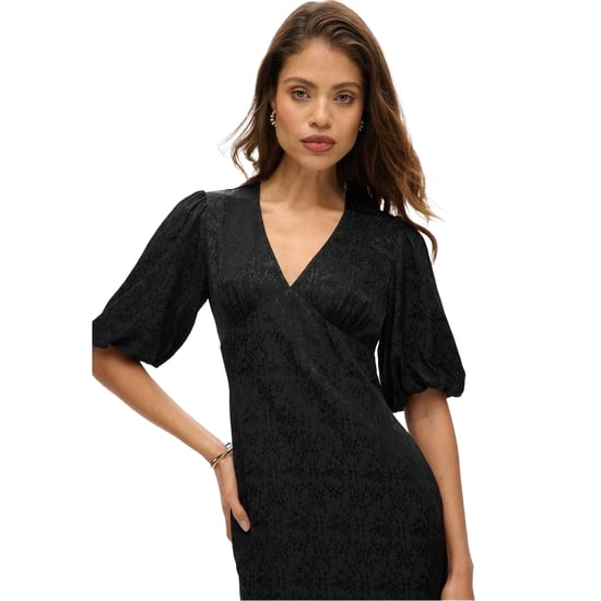 Superdry Damesjurk met bloemenprint, V-hals en korte mouwen, in wikkelstijl (Zwart) - Image 3