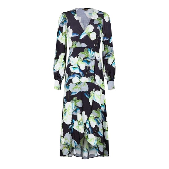Biba Wrapjurk met lange mouwen en all-overprint voor dames (Donkerblauw) - Image 2