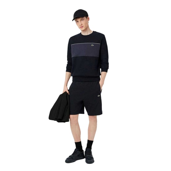 Lacoste Mens Fleece Side Stripe Shorts (Black) - Image 4