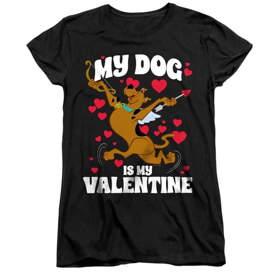 Scooby Doo Dames-T-shirt met nauwsluitende pasvorm: „My Dog Is My Valentine“ (Zwart) - Image 2
