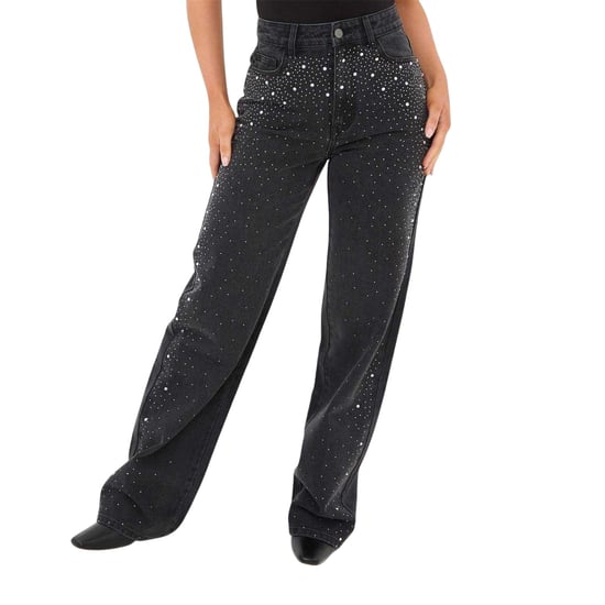 I Saw It First Womens/Ladies Embellished Straight Leg High Rise Jeans (Black) - Image 2