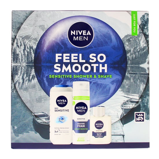 Nivea Men Feel So Smooth Sensitive Shower & Shave 3pc Gift Set (250ml Shower Gel + 200ml Shaving Foam + 100ml Shaving Balm) - Image 1