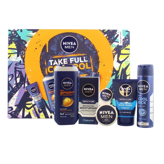 Nivea Men Take Full Control Men's Skincare 5pc Gift Set (250ml Shower Gel + 150ml Deodorant Spray + 100ml Face Wash + 75ml Moisturiser + 30ml Creme) - Image 1