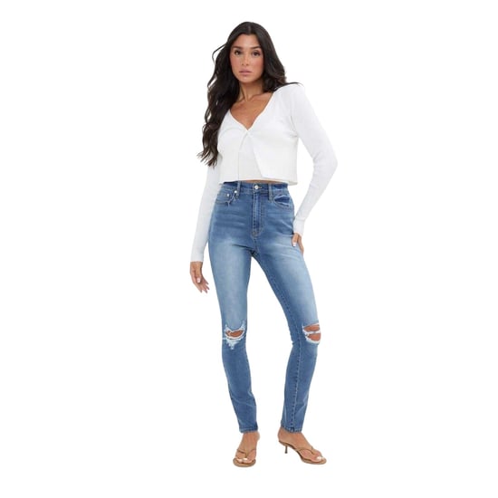 I Saw It First Dames/Dames High Waist Skinny Jeans (Middenblauw) - Image 1