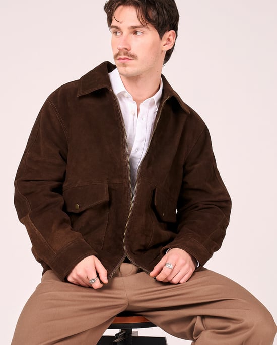 Buffalo Suede Bomber Jacket in Brown - Image 2