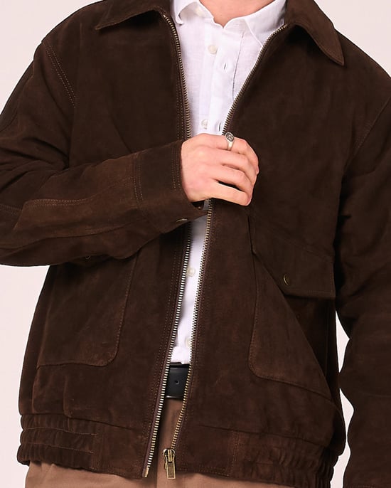Buffalo Suede Bomber Jacket in Brown - Image 3