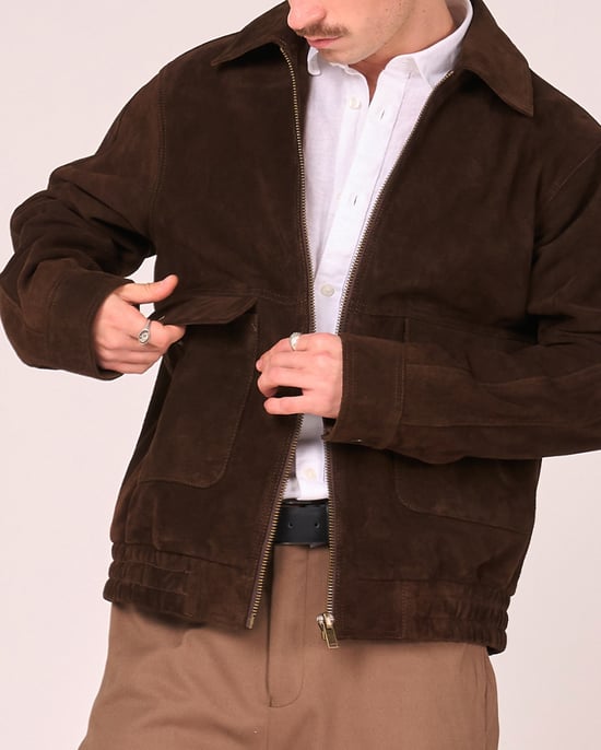 Buffalo Suede Bomber Jacket in Brown - Image 4