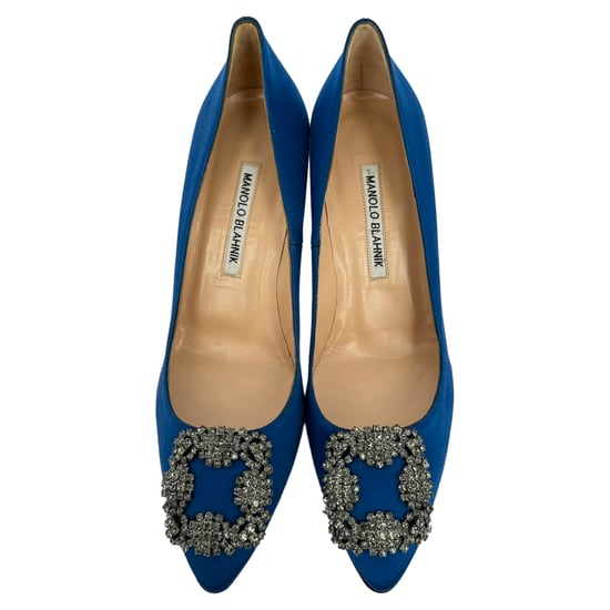 Manolo Blahnik Hangisi Embellished Pumps in Blue Satin - Image 3