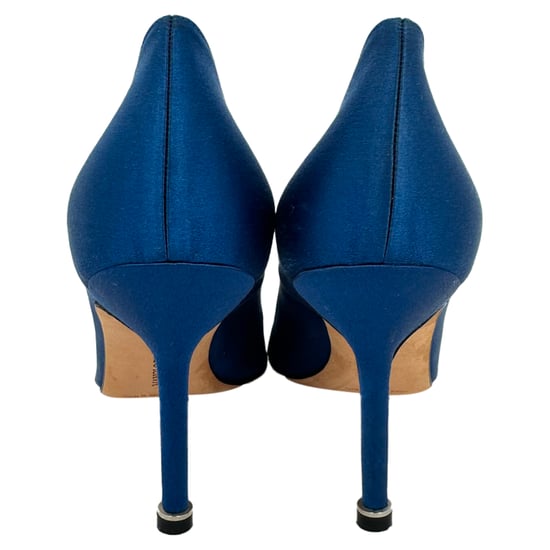 Manolo Blahnik Hangisi Embellished Pumps in Blue Satin - Image 6
