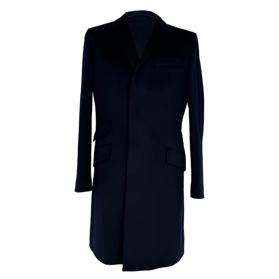 Dolce & Gabbana Single-Breasted Coat with Pockets in Navy Blue Wool - Image 1
