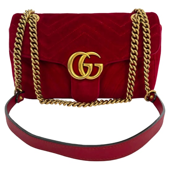 Gucci Small GG Marmont schoudertas in rood fluweel - Image 1