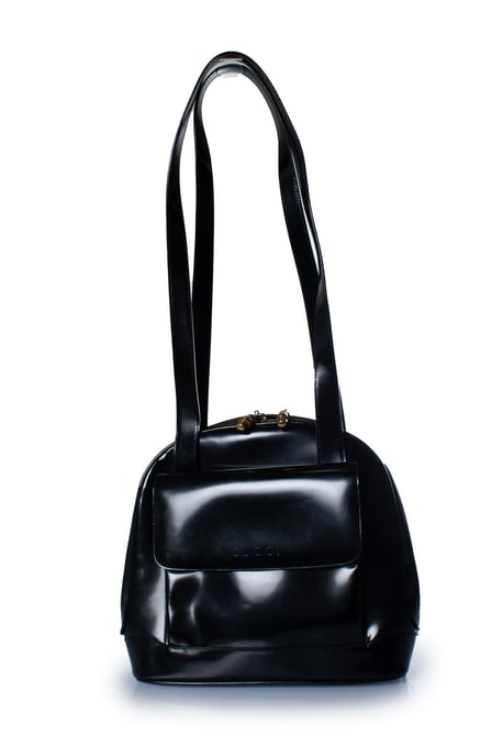 Gucci, svart bambuväska i högglansigt läder - Image 3