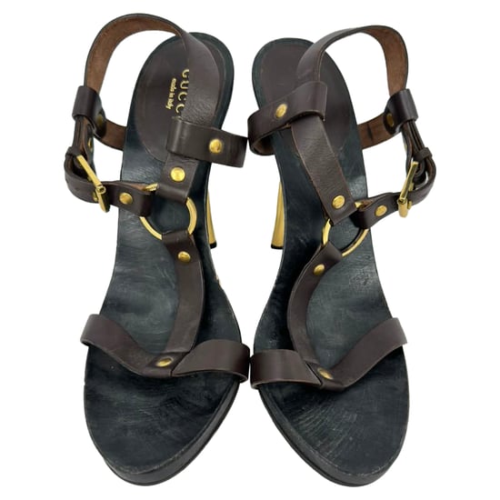 Gucci Kylie T-Strap Sandal Heels in Brown Leather - Image 3