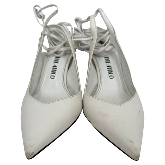 The Attico Self-Tie Pointed-Toe Pumps in White Leather - Image 2