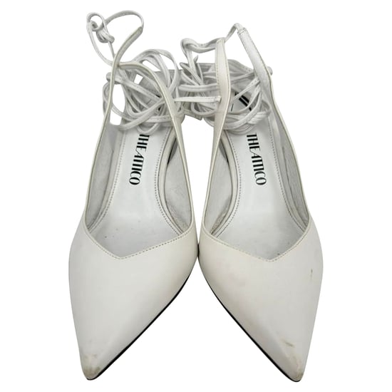 The Attico Self-Tie Pointed-Toe Pumps in White Leather - Image 3