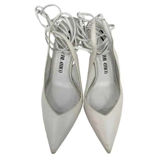 The Attico Self-Tie Pointed-Toe Pumps in White Leather - Image 4
