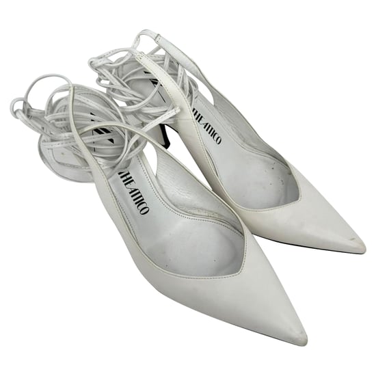 The Attico Self-Tie Pointed-Toe Pumps in White Leather - Image 5