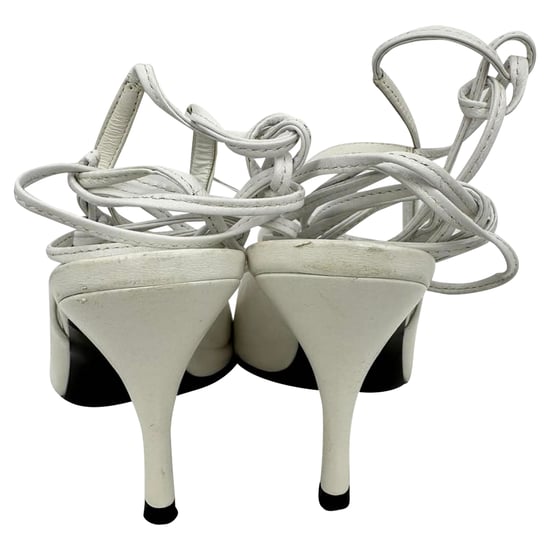 The Attico Self-Tie Pointed-Toe Pumps in White Leather - Image 6
