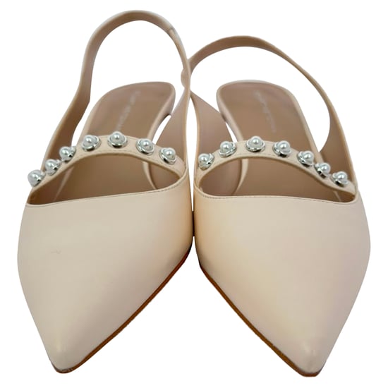 Stuart Weitzman Crystal Embellished Pumps in Beige Leather - Image 2