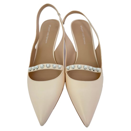 Stuart Weitzman Crystal Embellished Pumps in Beige Leather - Image 3