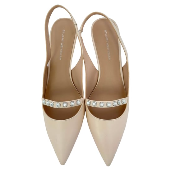 Stuart Weitzman Crystal Embellished Pumps in Beige Leather - Image 4