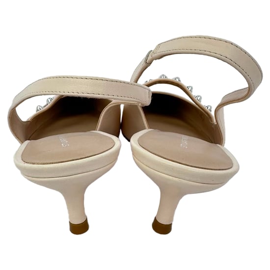 Stuart Weitzman Crystal Embellished Pumps in Beige Leather - Image 6