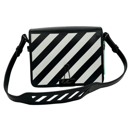 Off-White Strip Mini Binder Clip in Black Saffiano Leather - Image 1