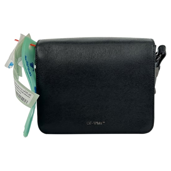 Off-White Strip Mini Binder Clip in Black Saffiano Leather - Image 3