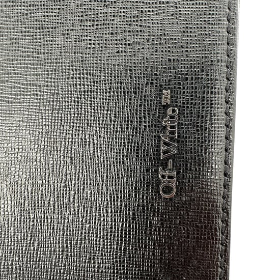 Off-White Strip Mini Binder Clip in Black Saffiano Leather - Image 6