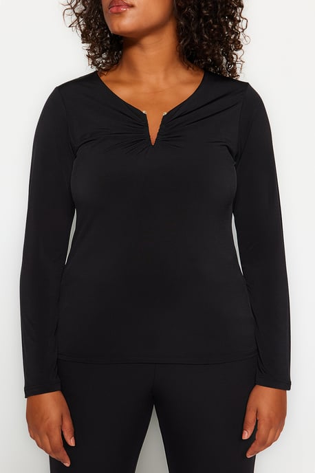 Trendyol Curve Dam Svart Enfärgad Lång Figursydd Plus size Blusar - Image 6
