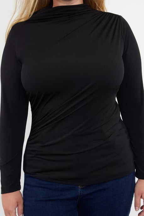 Trendyol Curve Dam Svart Enfärgad Lång Figursydd Plus size Blusar - Image 3