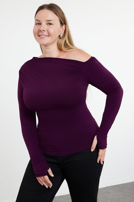 Trendyol Curve Dam Lila Enfärgad Lång Figursydd Plus size Blusar - Image 1