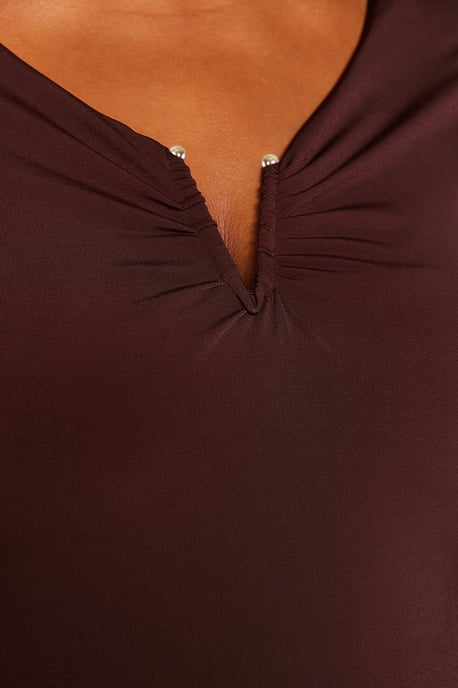 Trendyol Curve Dam Brun Enfärgad Lång Figursydd Plus size Blusar - Image 4