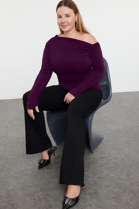 Trendyol Curve Dam Lila Enfärgad Lång Figursydd Plus size Blusar - Image 6