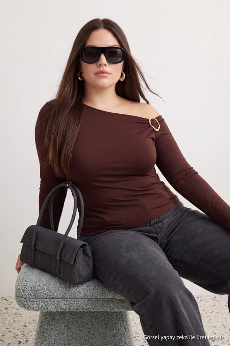 Trendyol Curve Dam Brun Enfärgad Lång Figursydd Plus size Blusar - Image 2