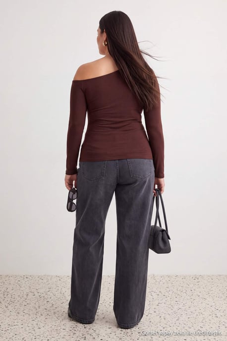 Trendyol Curve Dam Brun Enfärgad Lång Figursydd Plus size Blusar - Image 3