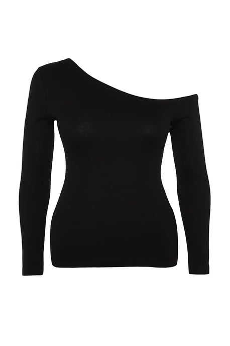 Trendyol Curve Dam Svart Enfärgad Lång Figursydd Plus size Blusar - Image 5