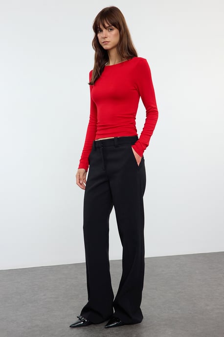 TRENDYOLMİLLA Dames Rood Effen Lang Getailleerd Blouses - Image 6