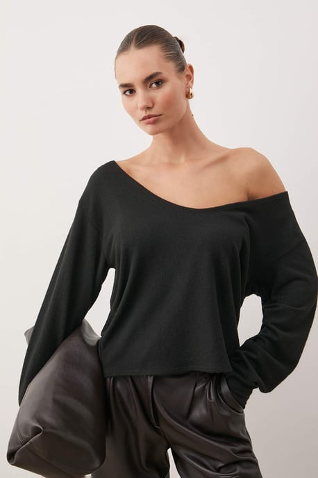 TRENDYOLMİLLA Dames Zwart Effen Lang Regular fit Blouses - Image 1