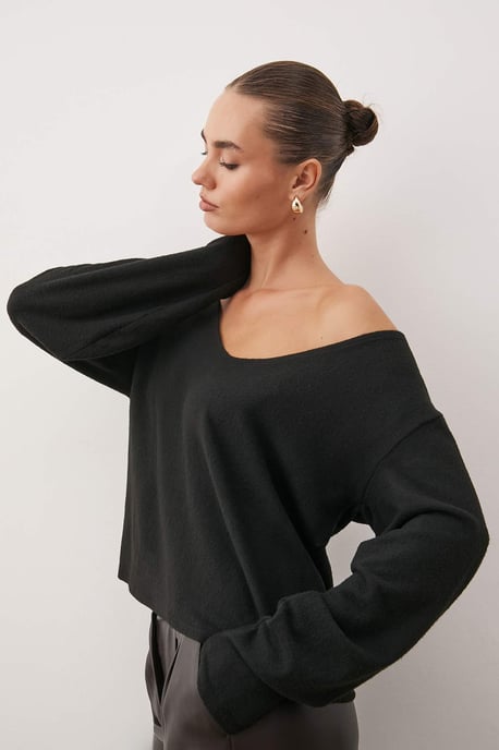 TRENDYOLMİLLA Dames Zwart Effen Lang Regular fit Blouses - Image 4