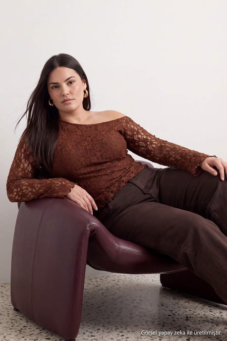 Trendyol Curve Dam Brun Enfärgad Lång Figursydd Plus size Blusar - Image 2