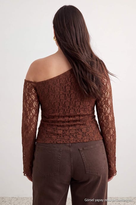 Trendyol Curve Dam Brun Enfärgad Lång Figursydd Plus size Blusar - Image 3