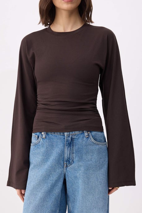 TRENDYOLMİLLA Dames Bruin Effen Lang Getailleerd Blouses - Image 2