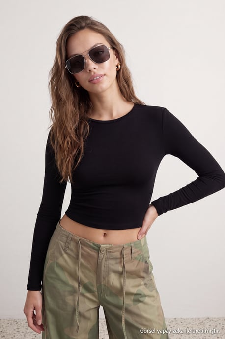 TRENDYOLMİLLA Dames Zwart Effen Lang Getailleerd Blouses - Image 6